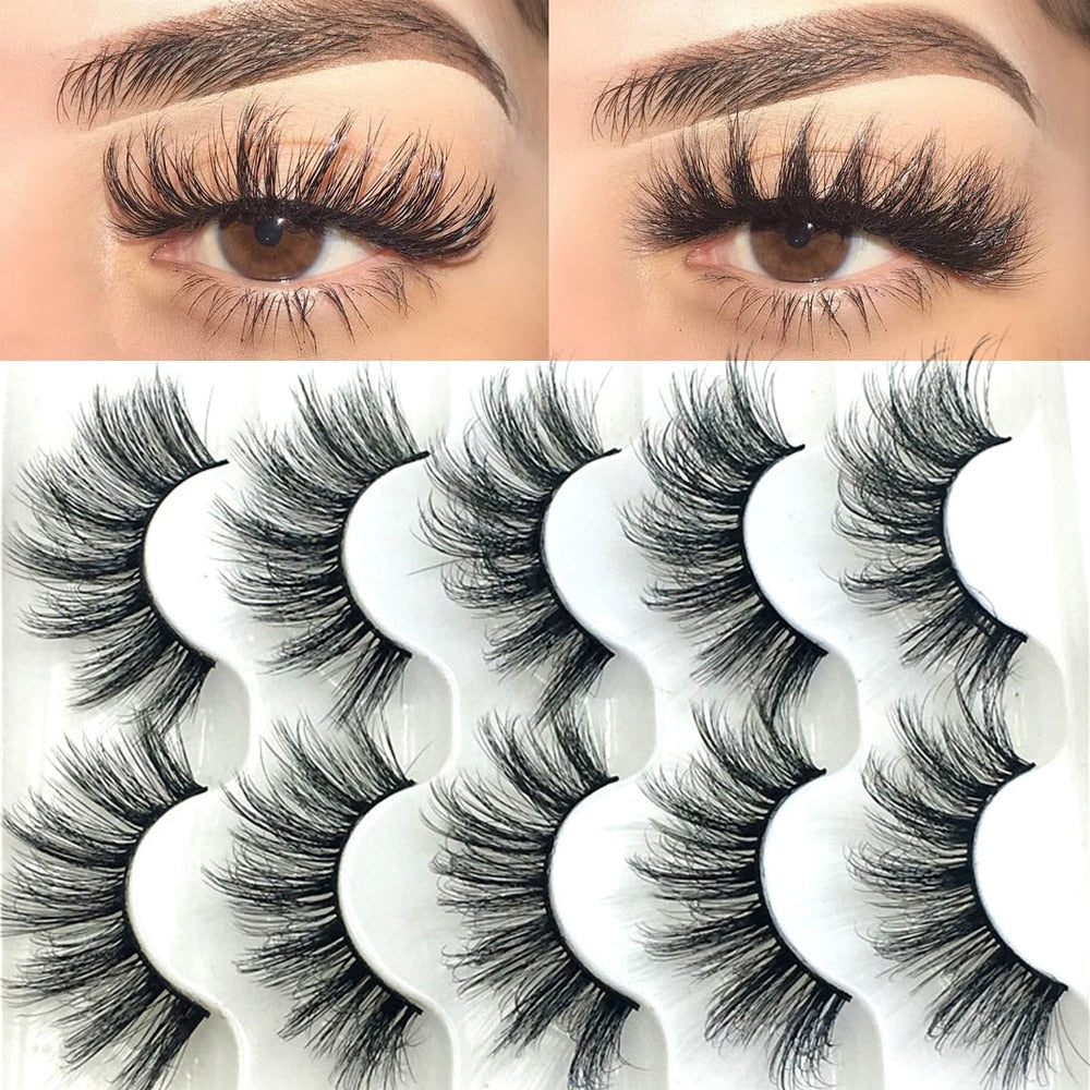 5 Pairs 6D Faux Mink Hair False Eyelashes Natural Long Wispies Lashes Handmade Cruelty-free Criss-cross Eyelashes Makeup Tools