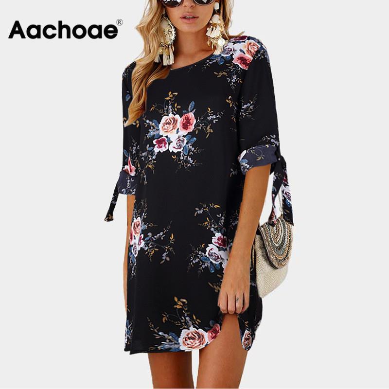 Summer Dress 2020 Women Floral Print Beach Chiffon Dress Casual Loose Mini Party Dress Boho Style Sundress Vestidos Plus Size