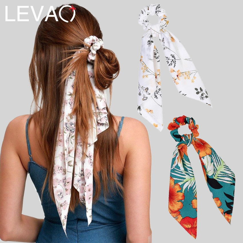 Levao Flower Print Hair Scarf Bow Scrunchies Ponytail Headband for Women Hair Accessories Bowknot Elastic Hair Rope Hairbands