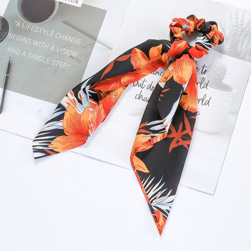 Levao Flower Print Hair Scarf Bow Scrunchies Ponytail Headband for Women Hair Accessories Bowknot Elastic Hair Rope Hairbands