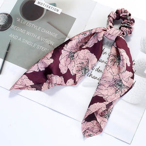 Levao Flower Print Hair Scarf Bow Scrunchies Ponytail Headband for Women Hair Accessories Bowknot Elastic Hair Rope Hairbands