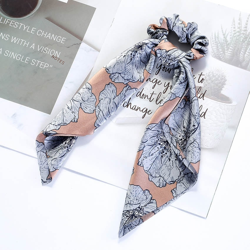 Levao Flower Print Hair Scarf Bow Scrunchies Ponytail Headband for Women Hair Accessories Bowknot Elastic Hair Rope Hairbands