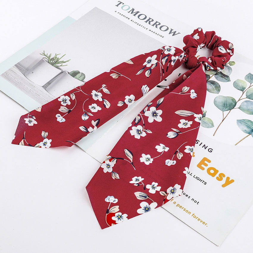 Levao Flower Print Hair Scarf Bow Scrunchies Ponytail Headband for Women Hair Accessories Bowknot Elastic Hair Rope Hairbands