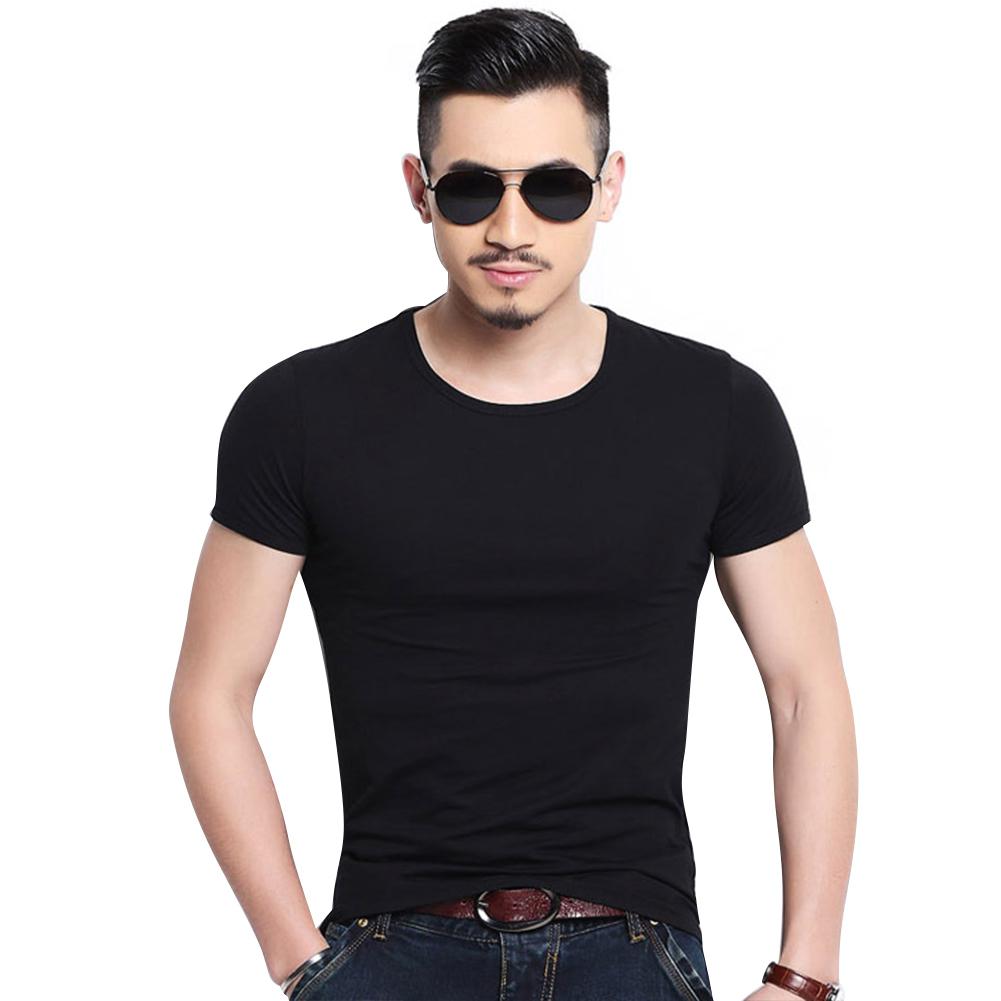 Men Casual Slim Summer Black White Basic Tees T Shirt Tops Short Sleeve V-neck Bodycon Solid Homme T-shirt Tops