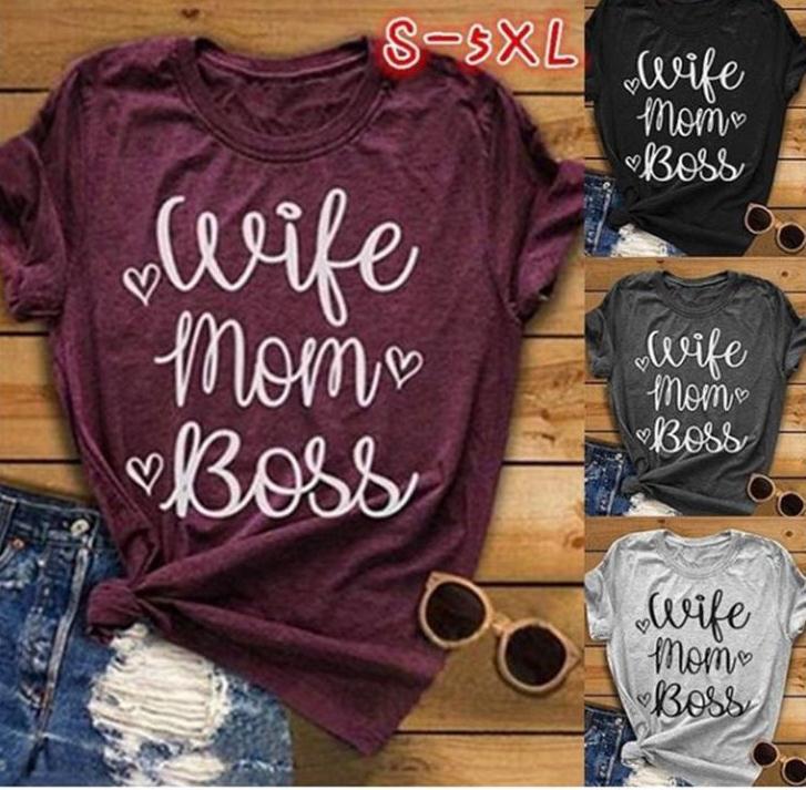 Wife Mom Boss Letter Print T Shirt Women Short Sleeve O Neck Loose Tshirt 2020 Summer Fashion Women Tee Shirt Tops