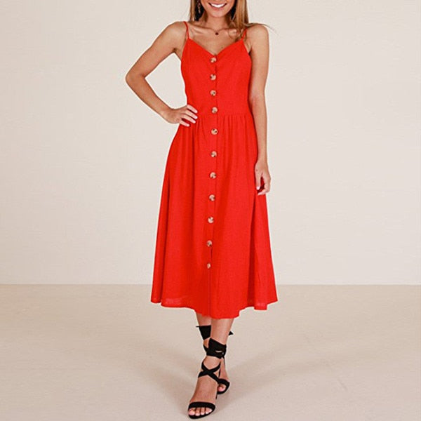 Fashion Sexy Women Sleeveless Backelss Summer Dress 2019 Black White Casual Dress Spaghetti Strap Dresses Button midi Sundress