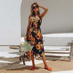 Fashion Sexy Women Sleeveless Backelss Summer Dress 2019 Black White Casual Dress Spaghetti Strap Dresses Button midi Sundress