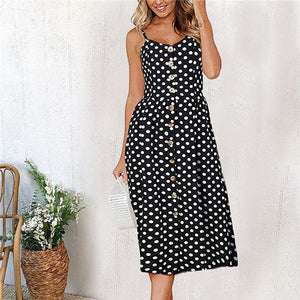 Fashion Sexy Women Sleeveless Backelss Summer Dress 2019 Black White Casual Dress Spaghetti Strap Dresses Button midi Sundress