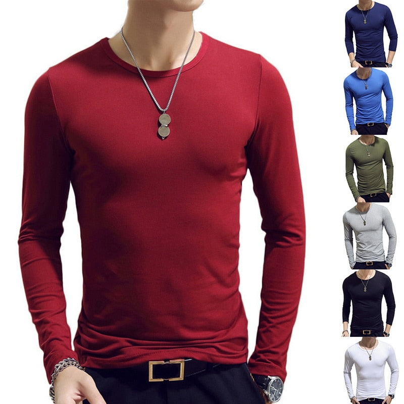 2020 Spring Men T-Shirts Long Sleeve O-Neck Casual Fitness Jogging Solid Fashion Tee Basic Running Homme Top Clothing