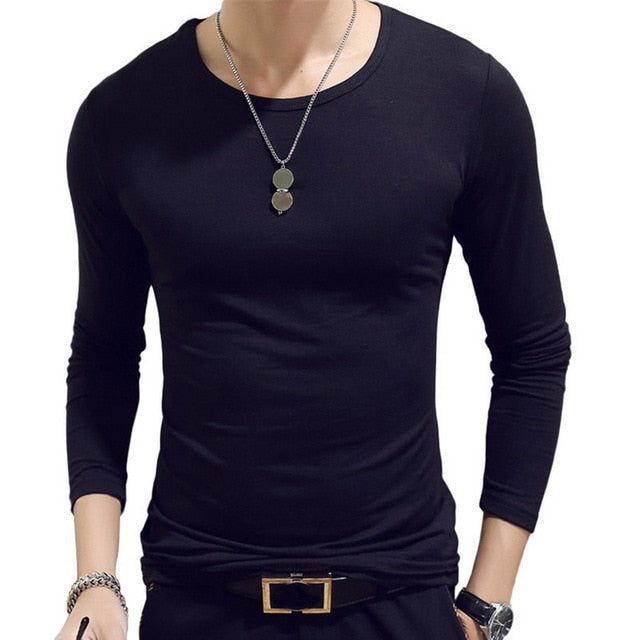2020 Spring Men T-Shirts Long Sleeve O-Neck Casual Fitness Jogging Solid Fashion Tee Basic Running Homme Top Clothing