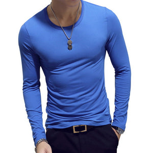 2020 Spring Men T-Shirts Long Sleeve O-Neck Casual Fitness Jogging Solid Fashion Tee Basic Running Homme Top Clothing