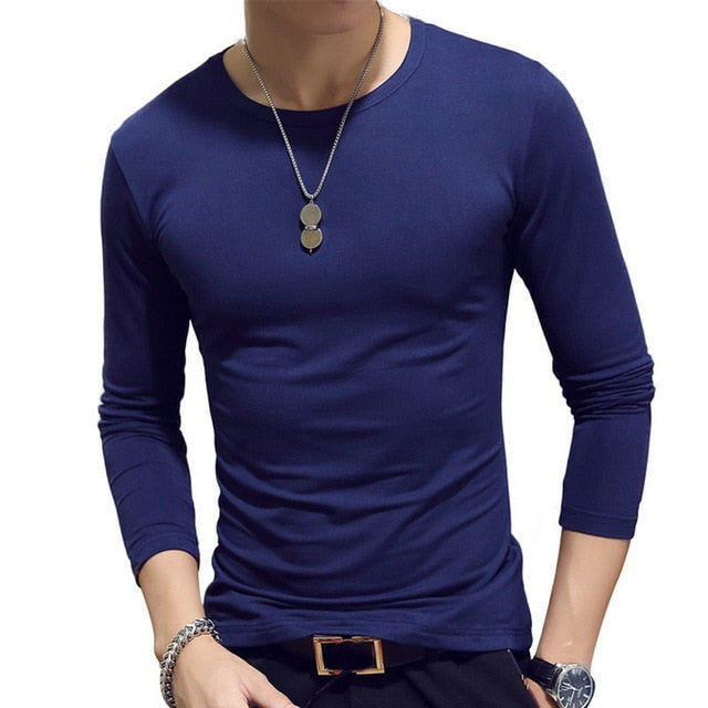 2020 Spring Men T-Shirts Long Sleeve O-Neck Casual Fitness Jogging Solid Fashion Tee Basic Running Homme Top Clothing