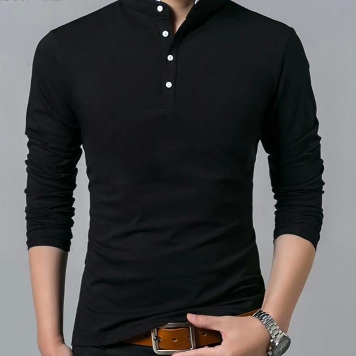 Liseaven T-Shirt Men Cotton T Shirt Full Sleeve tshirt Men Solid Color T-shirts tops&tees Mandarin Collar Long Shirt