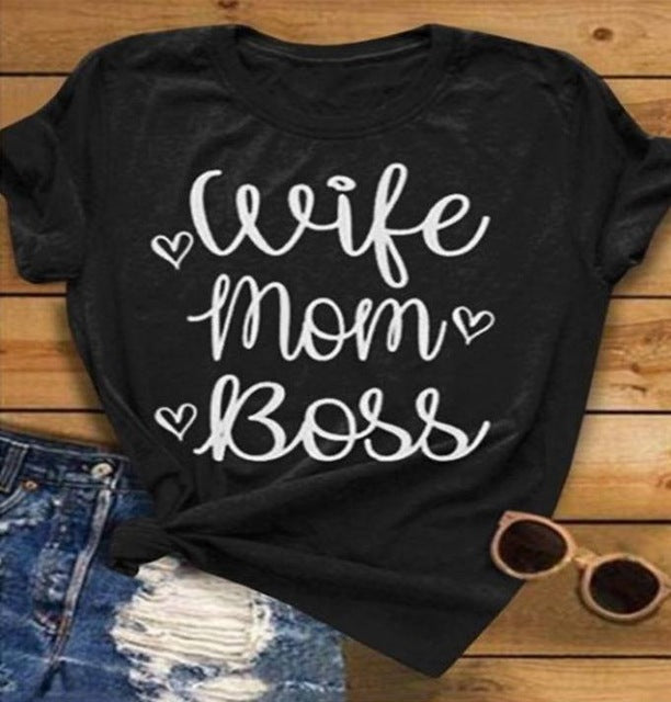 Wife Mom Boss Letter Print T Shirt Women Short Sleeve O Neck Loose Tshirt 2020 Summer Fashion Women Tee Shirt Tops