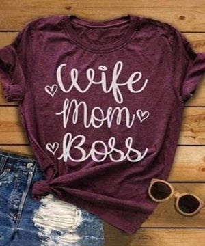 Wife Mom Boss Letter Print T Shirt Women Short Sleeve O Neck Loose Tshirt 2020 Summer Fashion Women Tee Shirt Tops