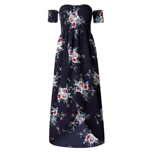 LAAMEI Women Slash Neck Floral Printed Boho Dress Fashion Beach Summer Dresses Ladies Strapless Long Maxi Dress Vestidos S-5XL