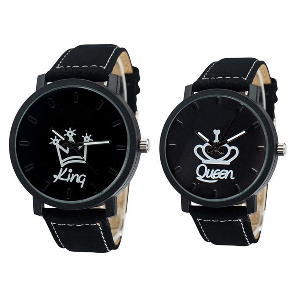 Newest Couple Watch Queen King Crown Fuax Leather Quartz Analog Wrist Watches Chronograph 2017 Wom reloj mujer часы женские