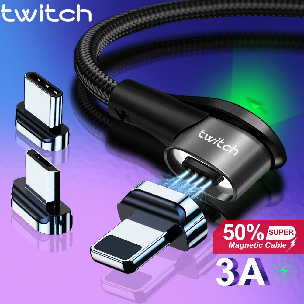 Twitch Magnetic Cable Fast 3A For iPhone 11 Samsung Charger Quick Charge 3.0 Micro USB Type C Magnet Phone Charging Data Cord