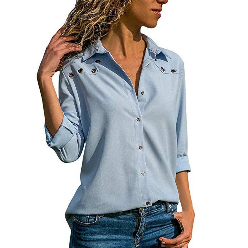 Women Tops Blouses 2020 Spring Elegant Pure Long Sleeve Blouse Shirt Turn Down Collar Chiffon Blouse Office Shirts Blusas Camisa