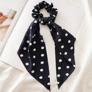 Women Streamers Scrunchies Polka Dot Floral Print Elastic Bow Hair Rope Girl Hair Ties Korean Sweet Hair Accessories Headwear