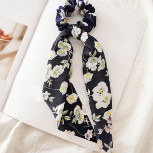 Women Streamers Scrunchies Polka Dot Floral Print Elastic Bow Hair Rope Girl Hair Ties Korean Sweet Hair Accessories Headwear