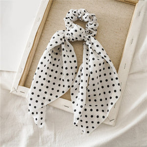 Women Streamers Scrunchies Polka Dot Floral Print Elastic Bow Hair Rope Girl Hair Ties Korean Sweet Hair Accessories Headwear