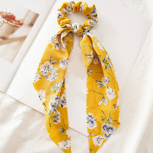 Women Streamers Scrunchies Polka Dot Floral Print Elastic Bow Hair Rope Girl Hair Ties Korean Sweet Hair Accessories Headwear