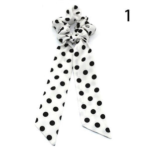 Women Streamers Scrunchies Polka Dot Floral Print Elastic Bow Hair Rope Girl Hair Ties Korean Sweet Hair Accessories Headwear