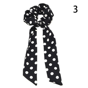 Women Streamers Scrunchies Polka Dot Floral Print Elastic Bow Hair Rope Girl Hair Ties Korean Sweet Hair Accessories Headwear