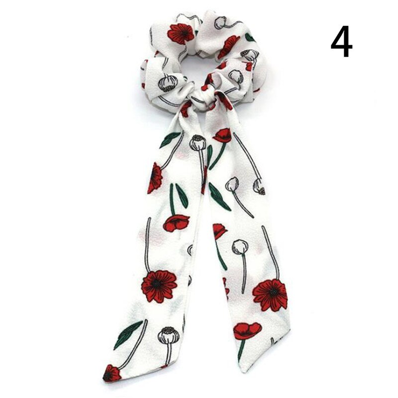 Women Streamers Scrunchies Polka Dot Floral Print Elastic Bow Hair Rope Girl Hair Ties Korean Sweet Hair Accessories Headwear