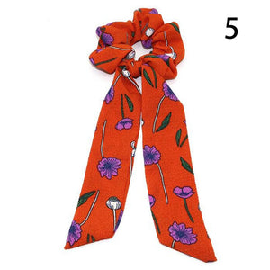 Women Streamers Scrunchies Polka Dot Floral Print Elastic Bow Hair Rope Girl Hair Ties Korean Sweet Hair Accessories Headwear