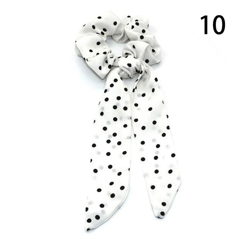 Women Streamers Scrunchies Polka Dot Floral Print Elastic Bow Hair Rope Girl Hair Ties Korean Sweet Hair Accessories Headwear