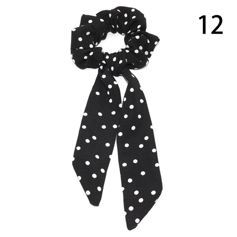 Women Streamers Scrunchies Polka Dot Floral Print Elastic Bow Hair Rope Girl Hair Ties Korean Sweet Hair Accessories Headwear