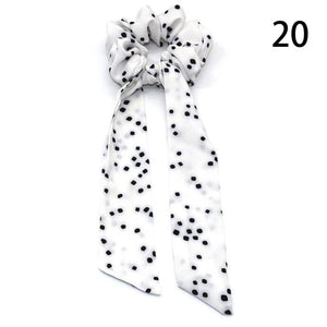 Women Streamers Scrunchies Polka Dot Floral Print Elastic Bow Hair Rope Girl Hair Ties Korean Sweet Hair Accessories Headwear