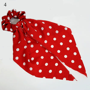 Women Streamers Scrunchies Polka Dot Floral Print Elastic Bow Hair Rope Girl Hair Ties Korean Sweet Hair Accessories Headwear