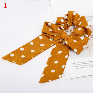 Women Streamers Scrunchies Polka Dot Floral Print Elastic Bow Hair Rope Girl Hair Ties Korean Sweet Hair Accessories Headwear