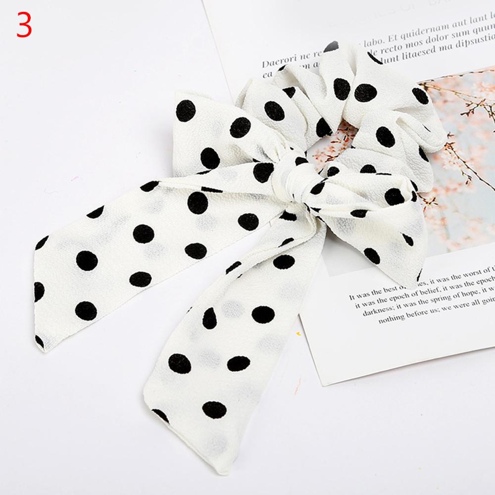 Women Streamers Scrunchies Polka Dot Floral Print Elastic Bow Hair Rope Girl Hair Ties Korean Sweet Hair Accessories Headwear