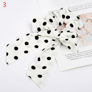 Women Streamers Scrunchies Polka Dot Floral Print Elastic Bow Hair Rope Girl Hair Ties Korean Sweet Hair Accessories Headwear