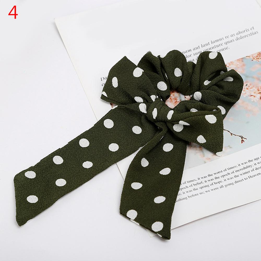 Women Streamers Scrunchies Polka Dot Floral Print Elastic Bow Hair Rope Girl Hair Ties Korean Sweet Hair Accessories Headwear