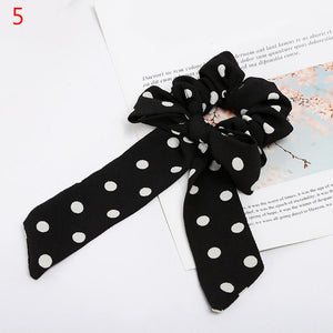 Women Streamers Scrunchies Polka Dot Floral Print Elastic Bow Hair Rope Girl Hair Ties Korean Sweet Hair Accessories Headwear