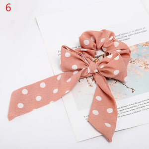 Women Streamers Scrunchies Polka Dot Floral Print Elastic Bow Hair Rope Girl Hair Ties Korean Sweet Hair Accessories Headwear