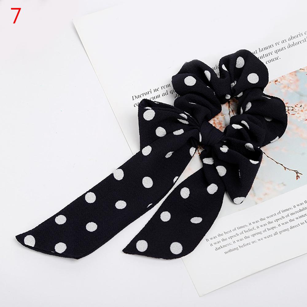 Women Streamers Scrunchies Polka Dot Floral Print Elastic Bow Hair Rope Girl Hair Ties Korean Sweet Hair Accessories Headwear