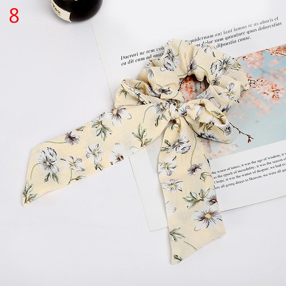 Women Streamers Scrunchies Polka Dot Floral Print Elastic Bow Hair Rope Girl Hair Ties Korean Sweet Hair Accessories Headwear