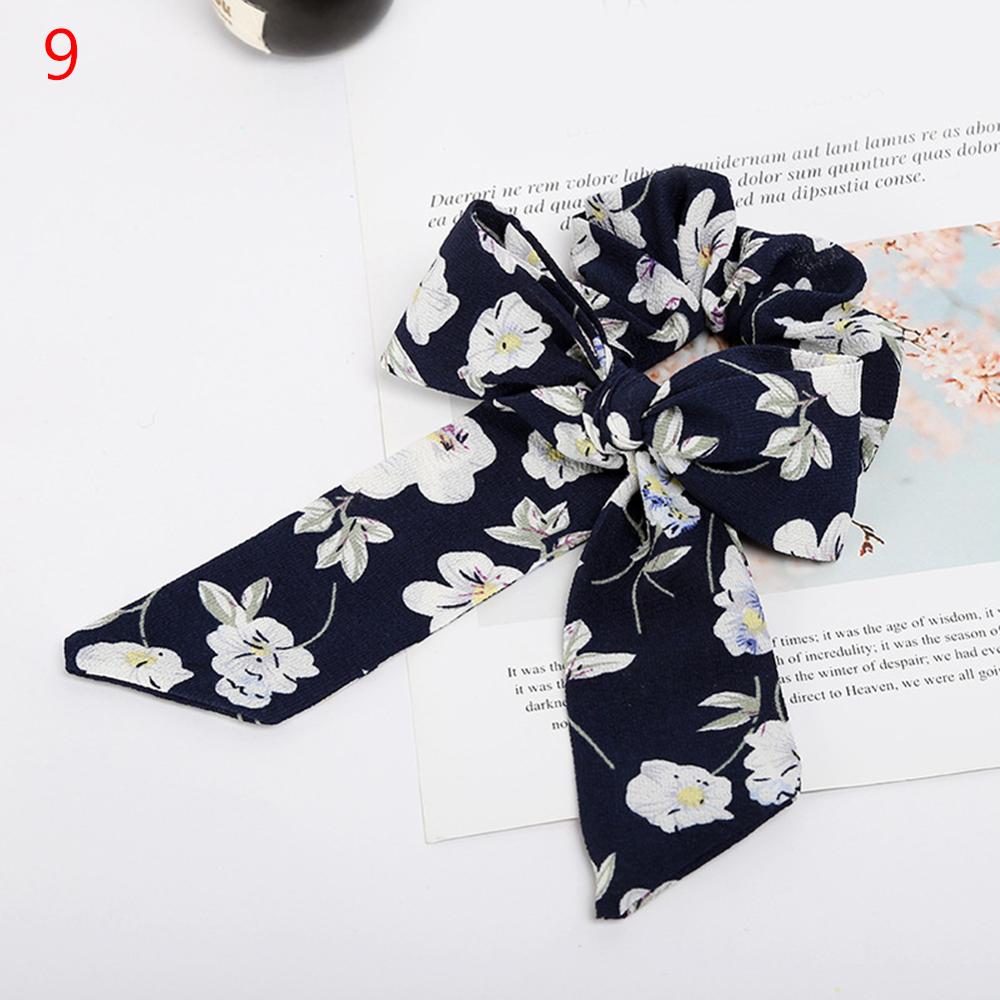 Women Streamers Scrunchies Polka Dot Floral Print Elastic Bow Hair Rope Girl Hair Ties Korean Sweet Hair Accessories Headwear