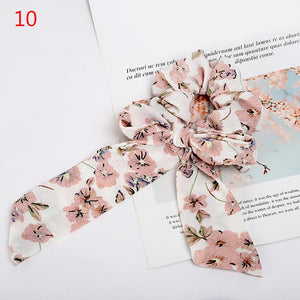 Women Streamers Scrunchies Polka Dot Floral Print Elastic Bow Hair Rope Girl Hair Ties Korean Sweet Hair Accessories Headwear