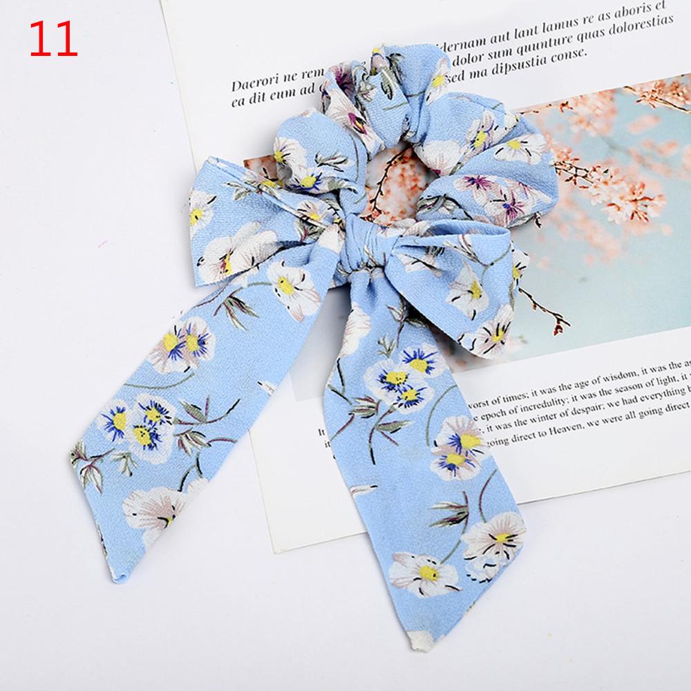 Women Streamers Scrunchies Polka Dot Floral Print Elastic Bow Hair Rope Girl Hair Ties Korean Sweet Hair Accessories Headwear