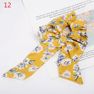 Women Streamers Scrunchies Polka Dot Floral Print Elastic Bow Hair Rope Girl Hair Ties Korean Sweet Hair Accessories Headwear