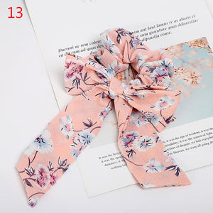 Women Streamers Scrunchies Polka Dot Floral Print Elastic Bow Hair Rope Girl Hair Ties Korean Sweet Hair Accessories Headwear