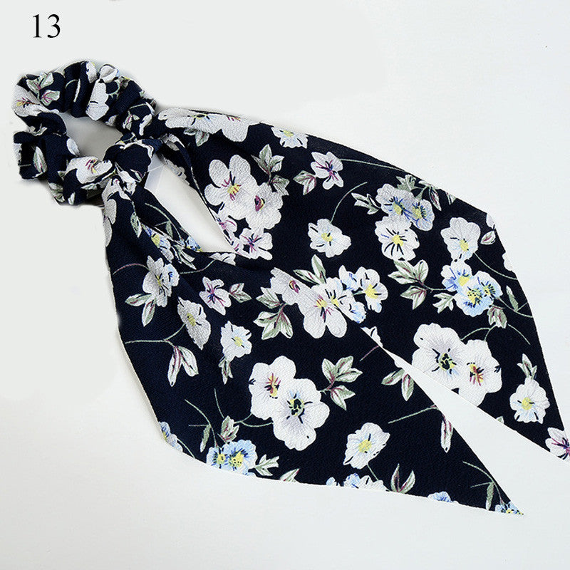 Women Streamers Scrunchies Polka Dot Floral Print Elastic Bow Hair Rope Girl Hair Ties Korean Sweet Hair Accessories Headwear