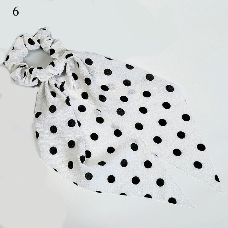 Women Streamers Scrunchies Polka Dot Floral Print Elastic Bow Hair Rope Girl Hair Ties Korean Sweet Hair Accessories Headwear